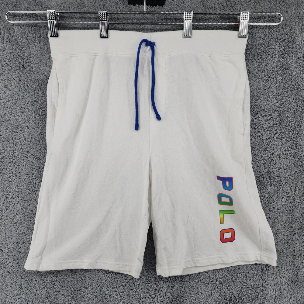 Polo Ralph Lauren Shorts Boys XL 18-20 White‎ Graphic Terry Polo Logo Drawstring